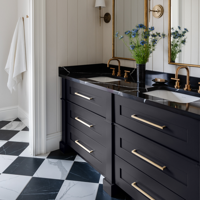 Design by JK Interior Living. Product shown in our satin antique satin lacquered (SAS) finish.