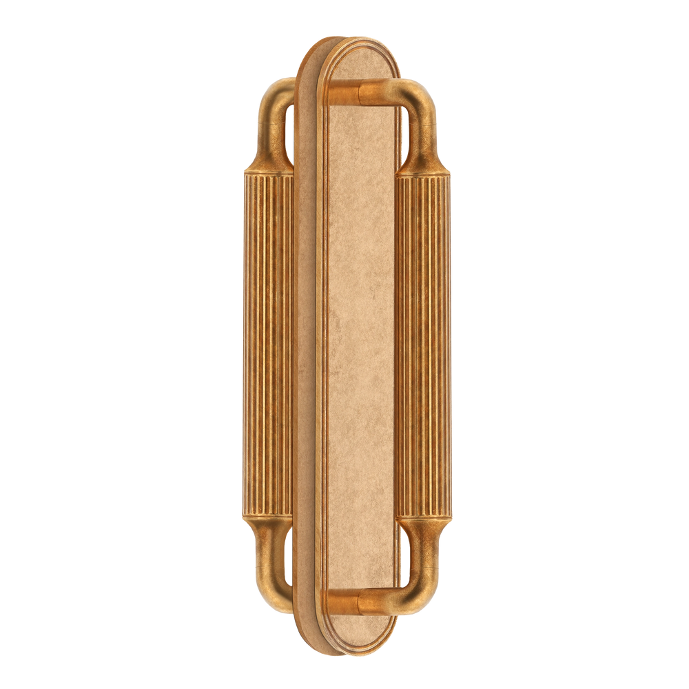 Barwick Ridged Back to Back Pull Handles with Backplate in our aged brass (BEL) finish