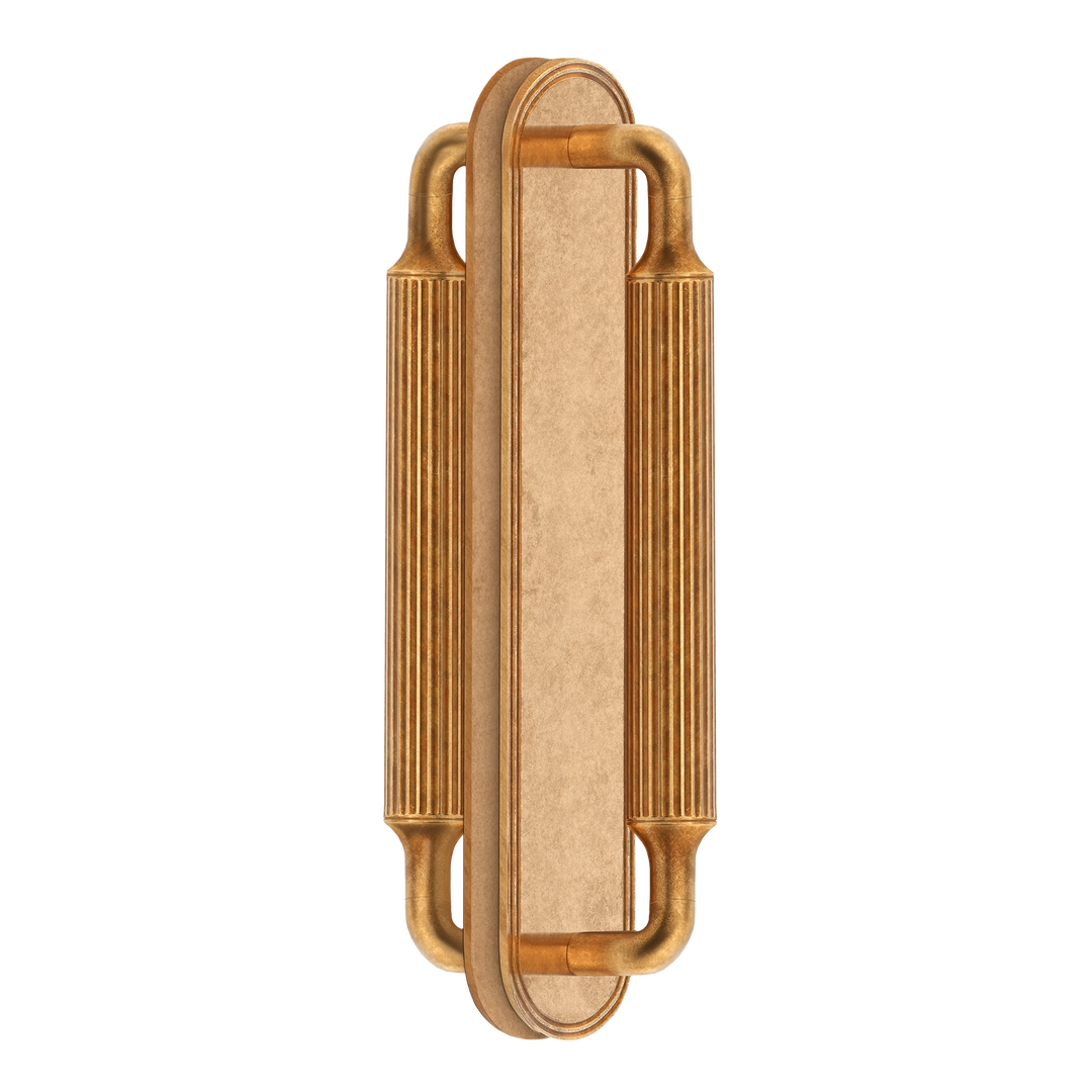 Barwick Ridged Back to Back Pull Handles with Backplate in our aged brass (BEL) finish