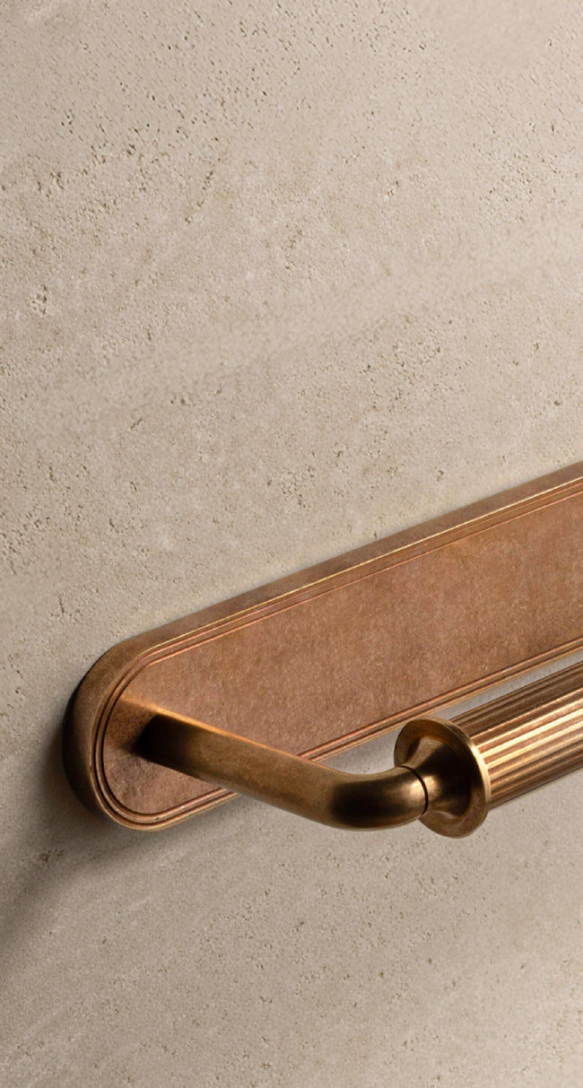 Barwick Ridged Hand Towel Rail with Backplate in our aged brass (BEL) finish