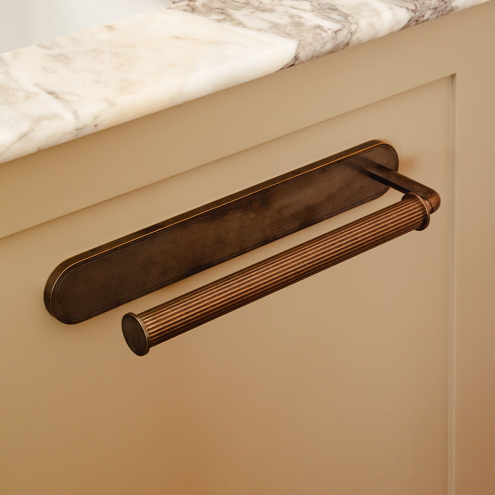 Photography by Joey Kendal Brown | Barwick Ridged Hand Towel Rail with Backplate shown in our dark aged brass (DAB) finish.
