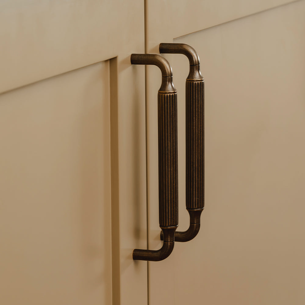 Design by St Giles Furniture | Photography by Joey Kendal Brown | Barwick Slim Ridged Cabinet Handle shown in our satin antique satin lacquered (SAS) finish.