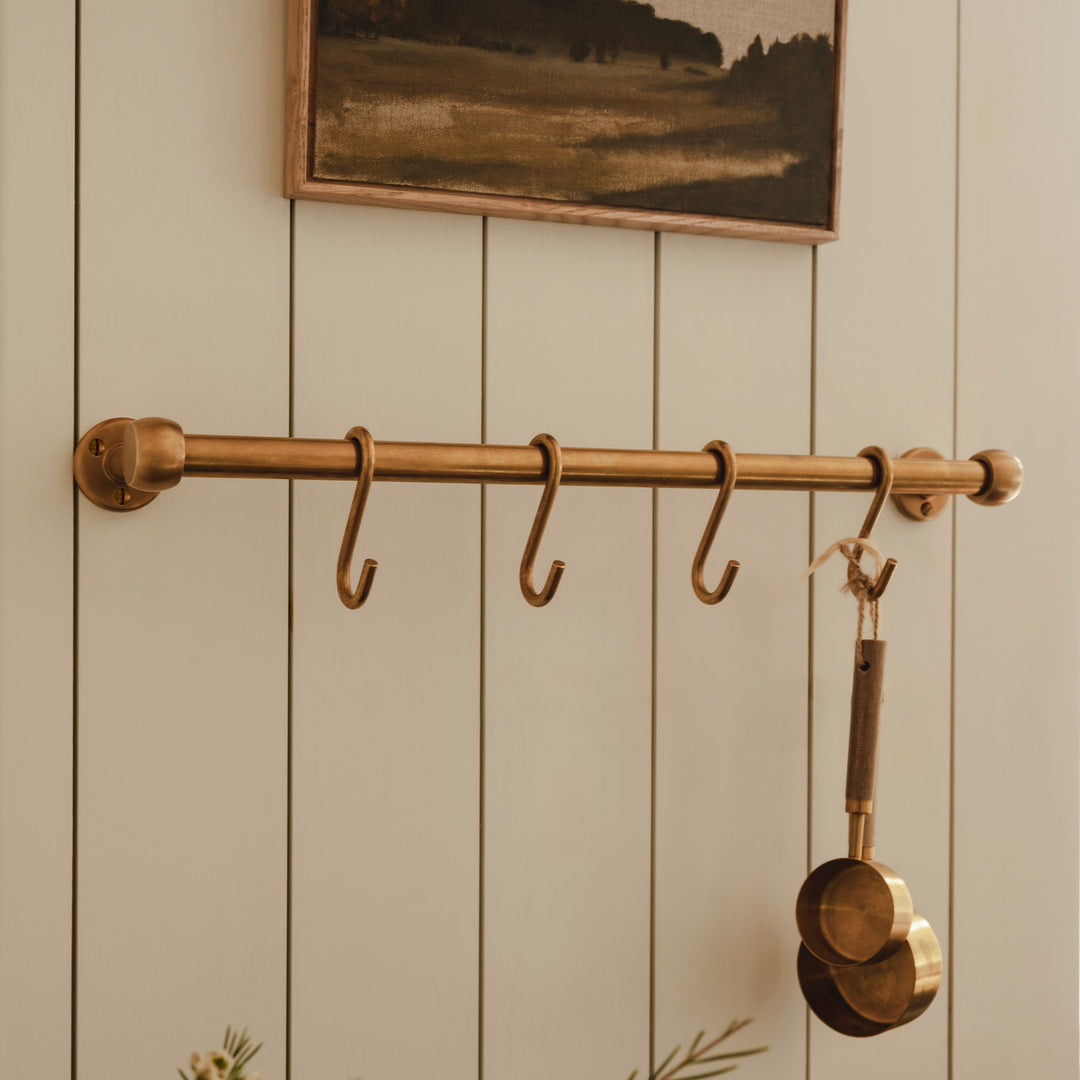 Project and photography by Joey Kendal Brown | Cotswold Pot Rail & S Hooks shown in our aged brass (BEL) finish. 