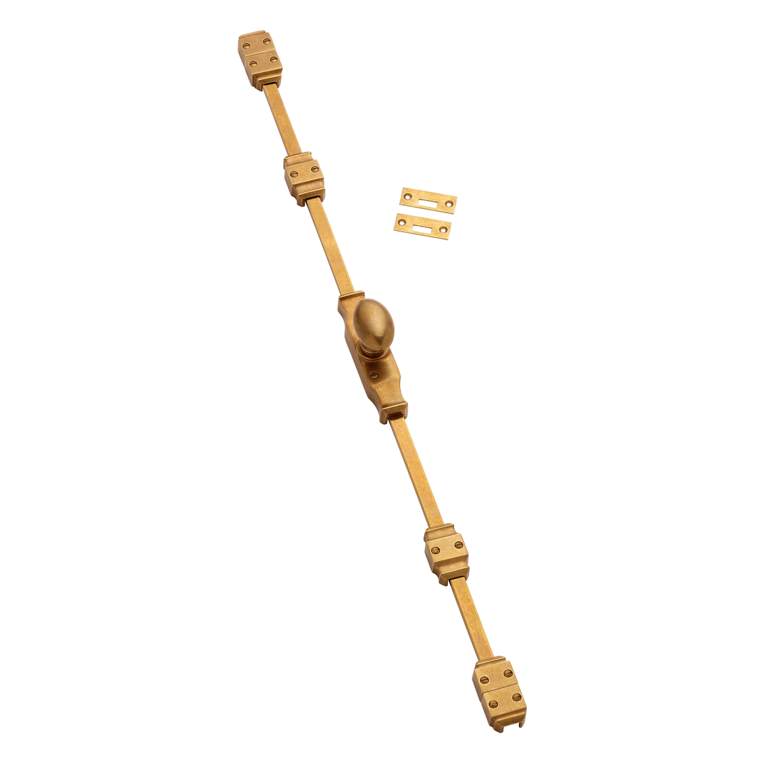 Cremone bolt shown in our aged brass (BEL) finish).