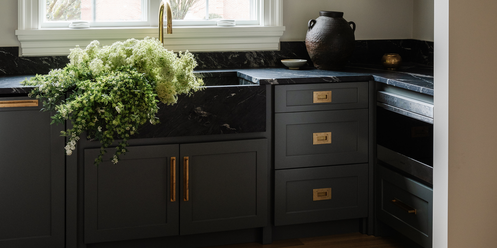 Design by JK Interior Living. Product shown in our aged brass (BEL) finish.