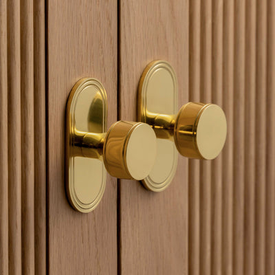Design by Holly Oak House | Photography by Handover Agency | Barwick Plain Cabinet Knob with Backplate shown in our polished brass lacquered (PBL) finish.