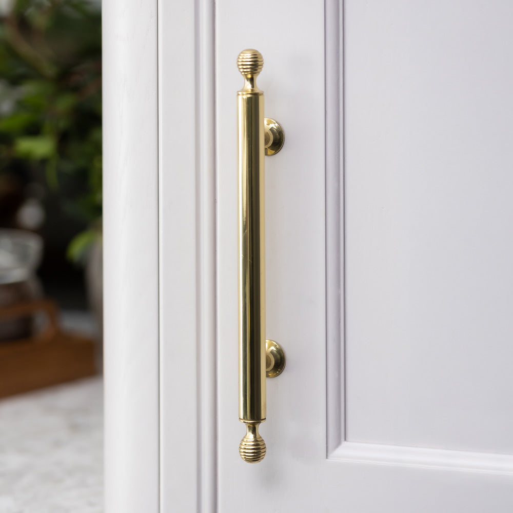 Design by Scarlett Vincent-Cove | Photography by Handover Agency | Merrick cabinet handle shown in our polished brass unlacquered (PBUL) finish.