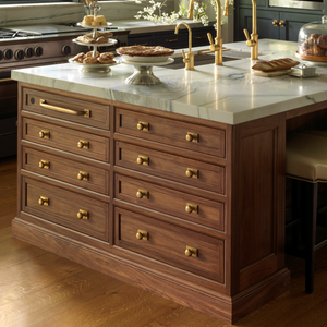 Design by Heidi Piron Design and Cabinetry. Photography by Ellen McDermott. Product shown in our aged brass (BEL) finish. 