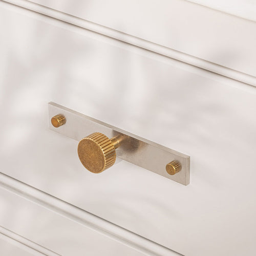 MIX Straight Knurled Cabinet Knob & Backplate - Mixed Finish